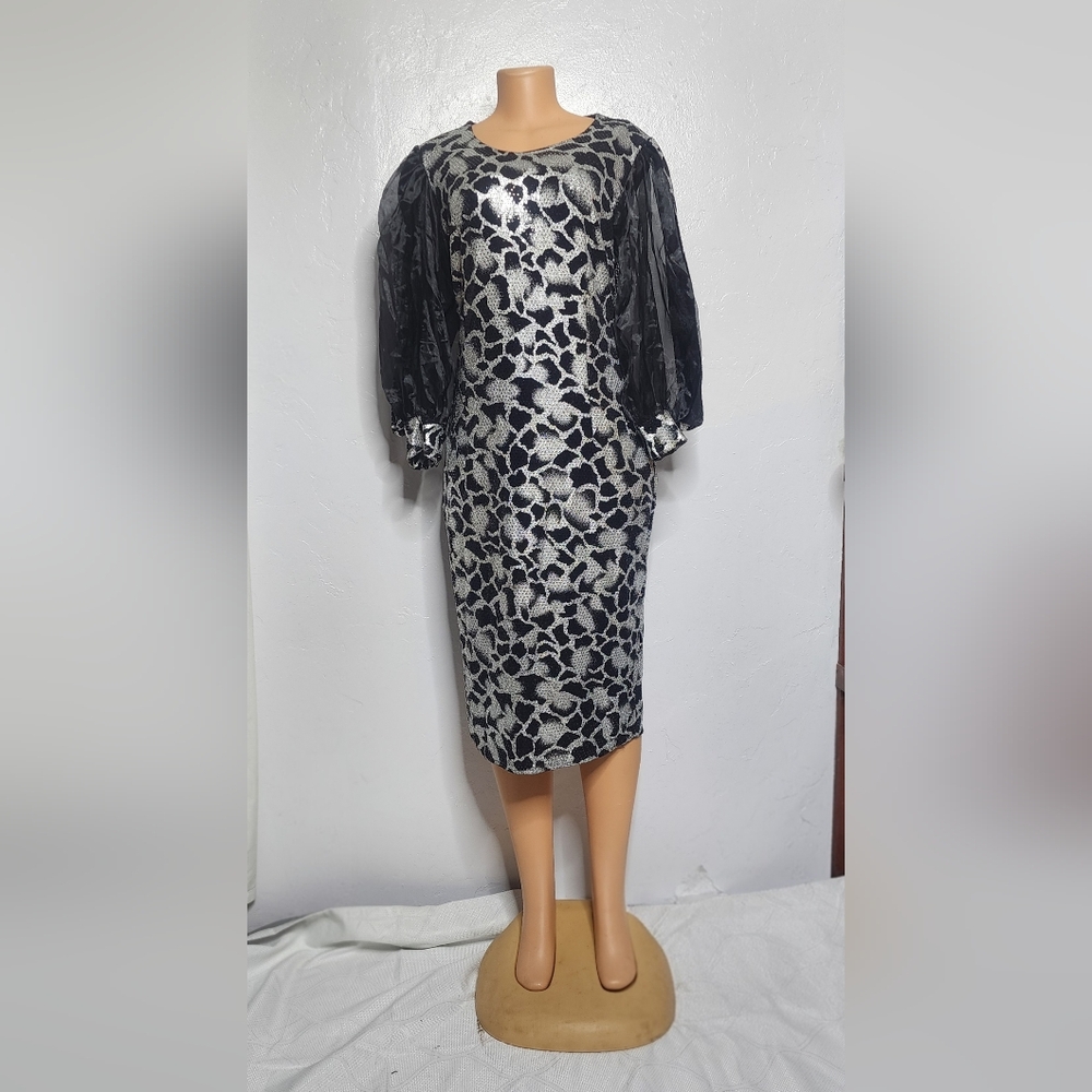 Stunning Black and Silver Sequin Long Sleeve Dress